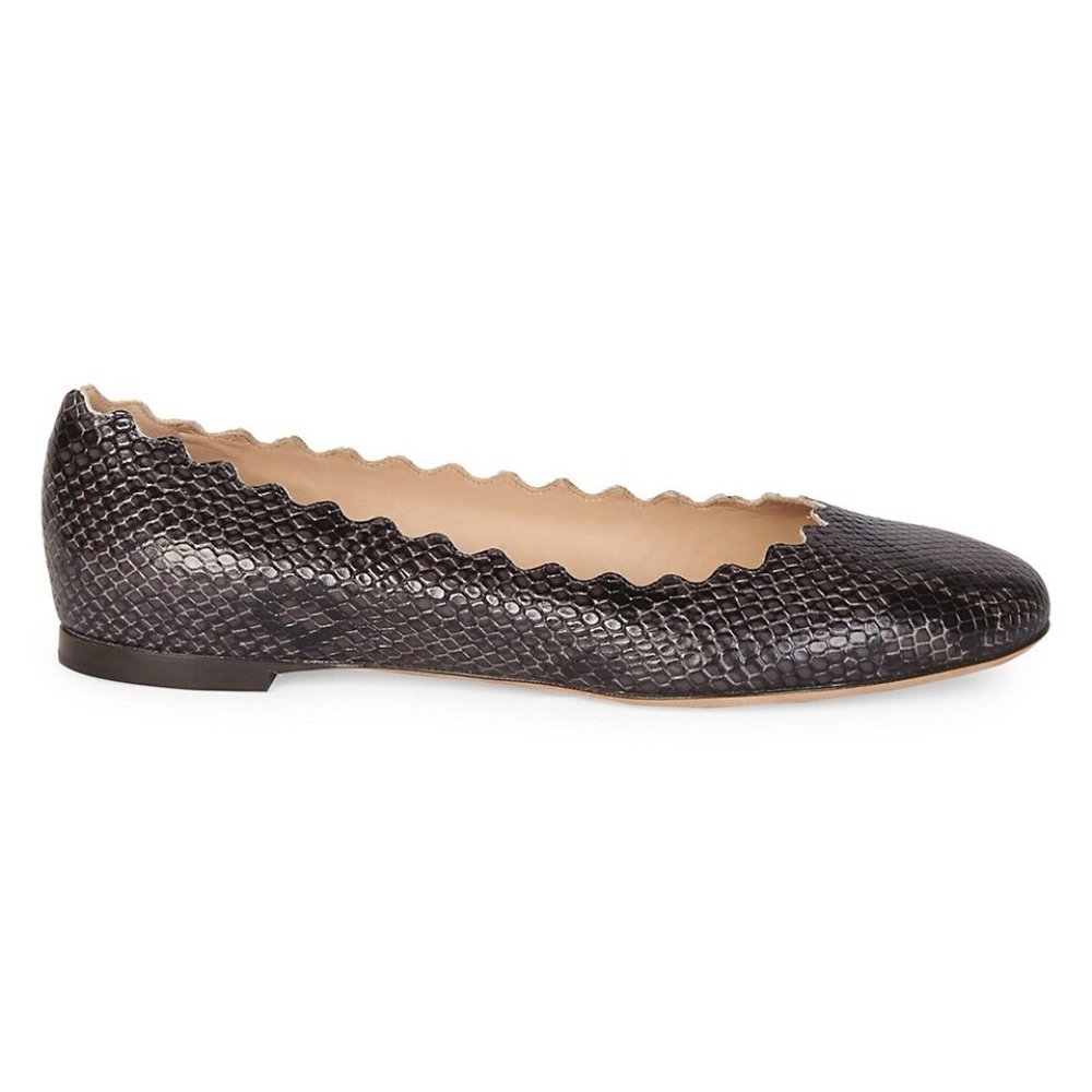 Chloé Lauren Python-Embossed Leather Ballet Flats